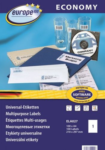 Zestaw etykiet uniwersalne Do nadruku AVERY Zweckform ELA027 (210mm x 297mm; Papier; kolor biały)