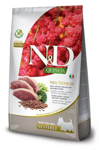 FARMINA N&D QUINOA DOG DUCK, BROCCOLI & ASPARAGUS  NEUTERED  ADULT MINI dla psów kastrowanych 2,5kg