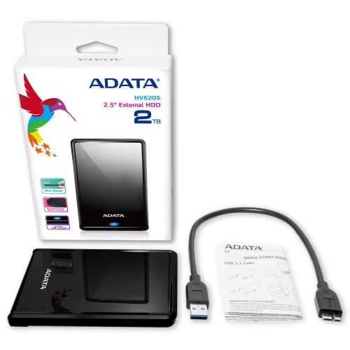 Dysk zewnętrzny HDD ADATA HV620 AHV620S-2TU3-CBK (2 TB; 2.5\; USB 2.0, USB 3.0; 5400 obr/min; kolor