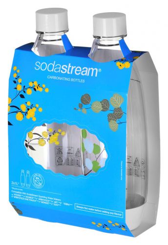 Litrowa Butelka SodaStream biała Fuse wzór roślinny Twinpack