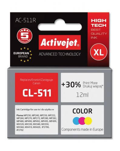 Tusz Activejet AC-511R (zamiennik Canon CL-511; Premium; 12 ml; kolor)