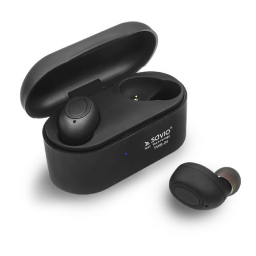 Słuchawki SAVIO TWS-04 (bluetooth; bezprzewodowe, Bluetooth; z wbudowanym mikrofonem; kolor czarny
