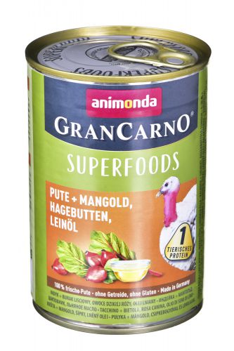 ANIMONDA GranCarno Superfoods smak: indyk, botwinka, dzika róża, olej lniany - puszka 400g