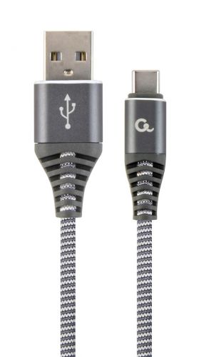 GEMBIRD PREMIUM KABEL USB-C 2.0 (AM/CM) METALOWE WTYKI, OPLOT NYLONOWY 1M, SZARO/BIAŁY