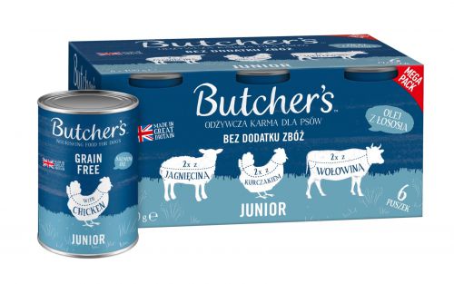 Butcher\'s Original Junior megapack mix smaków kawałki w galaretce karma dla psów 6 x 400g