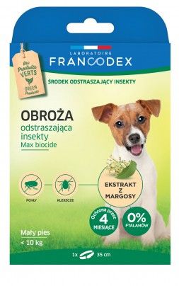 FRANCODEX Obroża dla małych psów do 10 kg odstraszająca insekty - 4 miesiące ochrony, 35 cm