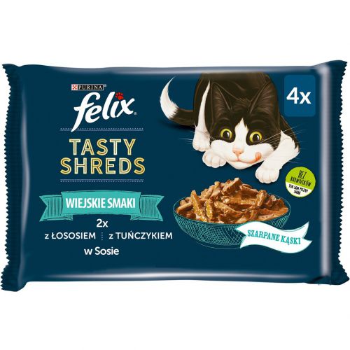 FELIX Tasty Shreds z Łososiem i z Tuńczykiem 4x80g