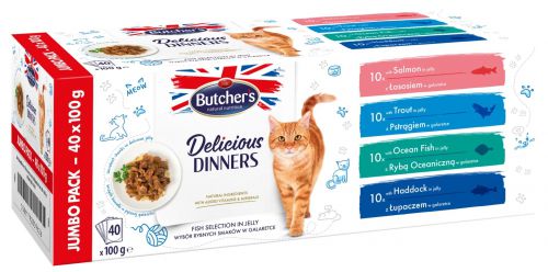 Butcher\'s Delicious Dinners Cat jumbo pack mix smaków dania z rybą w galaretce karma dla kota 40 x 1