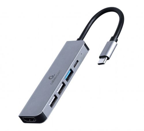 GEMBIRD MULTI ADAPTER USB TYP-C 5W1 (HUB + HDMI + PD) SREBRNY