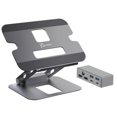 Podstawka ergonomiczna do notebooka ze stacją dokującą j5create Multi-Angle Dual HDMI Docking Stand