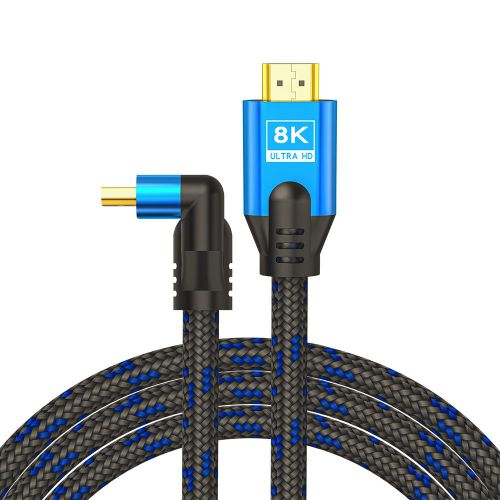 SAVIO KABEL HDMI (M) V2.1, KĄTOWY, 5M, 8K, MIEDŹ, NIEBIESKO-CZARNY, ZŁOTE KOŃCÓWKI, ETHERNET/3D CL-1