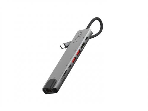 LINQ HUB USB-C 8IN1 PRO USB-C MULTIPORT HDMI 4K/60HZ,USB-C,USB-C PD3.0 100W DO ZASILANIA, 2XUSB-A,RJ