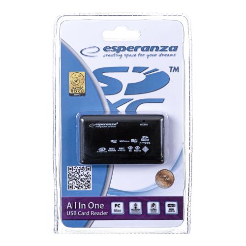 Czytnik kart Esperanza EA117 (Zewnętrzny; Memory Stick Duo, MicroSD (przez adapter), MMC, SD, SDHC,