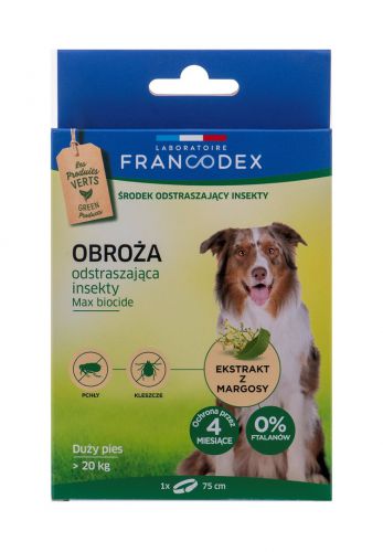 FRANCODEX Obroża dla dużych psów powyżej 20 kg odstraszająca insekty - 4 miesiące ochrony - 75 cm