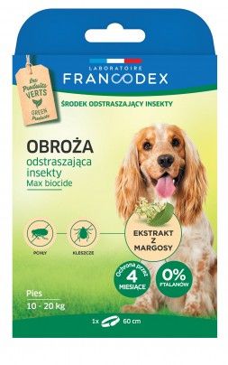 FRANCODEX Obroża dla średnich psów od 10 kg do 20 kg odstraszająca insekty - 4 miesiące ochrony - 60