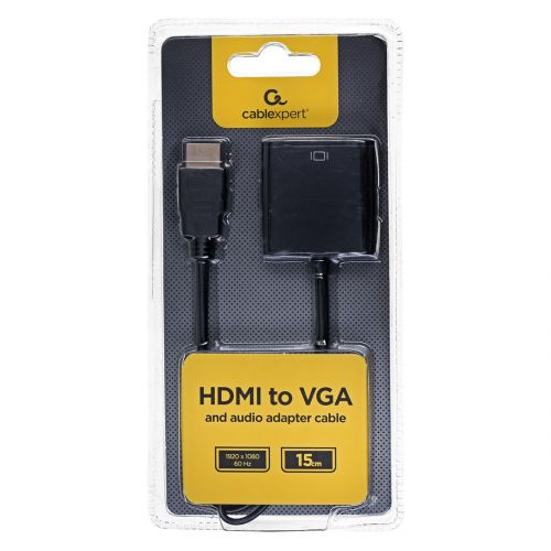 Adapter GEMBIRD A-HDMI-VGA-03 (HDMI M - D-Sub (VGA) F; 0,15m; kolor czarny)