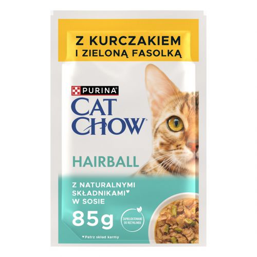 PURINA Cat Chow Hairball kurczak i fasola - mokra karma dla kota - 4x85g