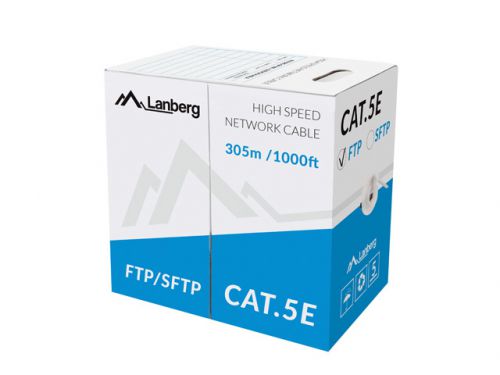 Kabel FTP Lanberg LCF5-11CC-0305-S (F/UTP, RJ45 - F/UTP, RJ45 ; FTP; 305m; kat. 5e; kolor szary)