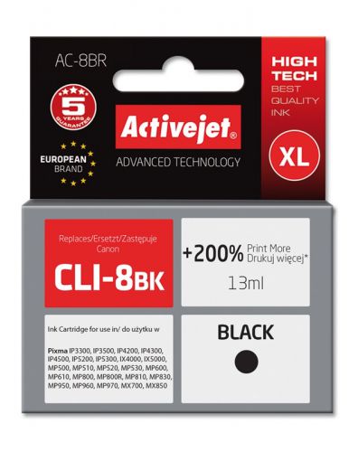 Tusz Activejet AC-8BR (zamiennik Canon CLI-8Bk; Premium; 13 ml; czarny)