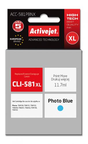 Tusz Activejet ACC-581PBNX (zamiennik CLI-581PB XL; Supreme; 11,70 ml; Photo Blue)